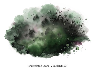 Abstract watercolor splash, green tones, artistic background, organic shapes, textured design, nature-inspired artwork, versatile for projects.