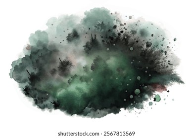 Abstract watercolor splash, green tones, artistic background, nature-inspired design, soft textures, creative illustration.