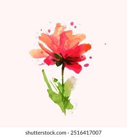 Abstract watercolor splash hand drawn flower icon isolated on pastel background. Vector unique print. Modern colorful cute botanical image. Creative style art for trendy design. Art logo design.