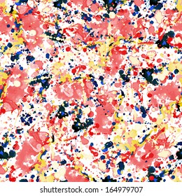 Abstract watercolor splashes hand drawn painted vector seamless pattern design