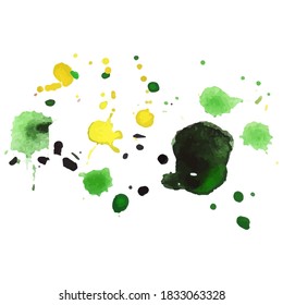 Abstrakte Aquarellfarbe mit Splash und Spattern. Mit Platz für Text kopieren. Für Banner, Poster, Verpackungsdesign. Handgezeichnete Vektorgrafik.