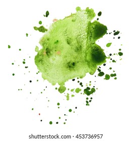 Abstract watercolor stain  with drop green color. Design background for banner and flyers