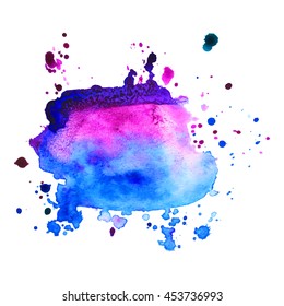 Abstract watercolor stain  with drop violet pink blue color. Design background for banner and flyers