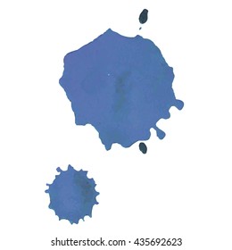 Abstract watercolor stain with splashes blue color