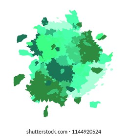 Abstract Watercolor Stain, Splashes and Drops of Deep Forest Color, Smudges, Droplets, Color Element For Artistic Painting Work, Vector Illustration