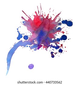 Abstract watercolor stain with splashes and drops of pink yellow color. Design background for banner and flyers