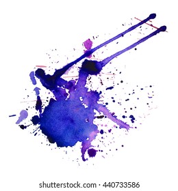 Abstract watercolor stain with splashes and drops of pink yellow color. Design background for banner and flyers