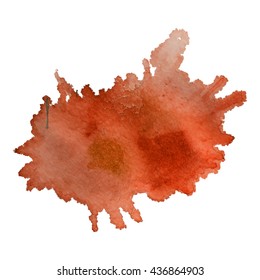 Abstract watercolor stain with splashes orange color