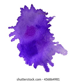 Abstract watercolor stain with splashes violet color