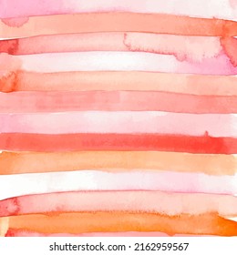 Abstract watercolor strip line paint background. Texture paper. Horizontal lines orange, pink and red color.