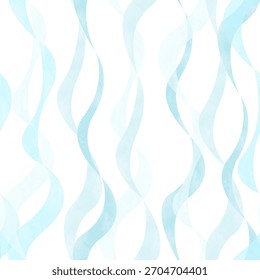 Abstract watercolor stripe seamless pattern vector. Blue line, stripe, wave, curve, ripple, sea, ocean, river, water. Simple design for fabric, kid cloth, baby dress, wrapping, paper, card, decor.