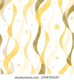 Abstract watercolor stripe seamless pattern vector. Yellow line, stripe, wave, curve, ripple, sea, ocean, river, water. Simple design for fabric, kid cloth, baby dress, wrapping, paper, card, decor.