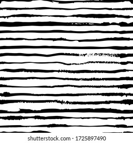 Abstract watercolor stripes vector seamless pattern. Fashion textile print in black white line strokes. Art ink grunge texture background. Trendy fabric design, wallpaper decoration or wrapping paper