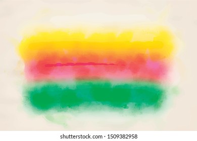 Abstract watercolor strokes in yellow, red and green colors.