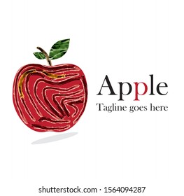 Abstract watercolor style apple logo with green leaves and dummy text. Illustration of abstract apple Vector on white background.