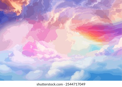 Fondo Abstractas del estilo de la acuarela, cielo mágico con las nubes y los Elementos espaciales, brillantes y soñadores, colores brillantes, ilustración digital