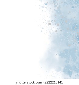 Abstract Watercolor Style Vector Layout. Light Blue Paint Stains and Gray Splashes on a White Background. Iregular Splatters and Splash Print Set. No text. Artistic Layout.