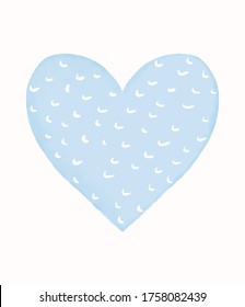 Abstract Watercolor Style Vector Valentine's Day Card. Simple Blue Spotted Heart Isolated on an Off-White Background. Simple Creative Love Symbol Design