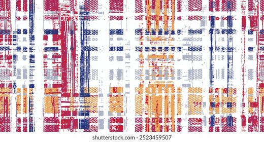 Abstrato aquarela tartan vetor padrão sem emenda. Moda têxtil xadrez impressão em cores da natureza. Fundo de textura grunge tinta arte. Na moda