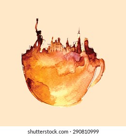 Abstract watercolor tea cup, vector