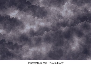 Abstract watercolor texture background of hand painted watercolor black sky and clouds, vector illustration.