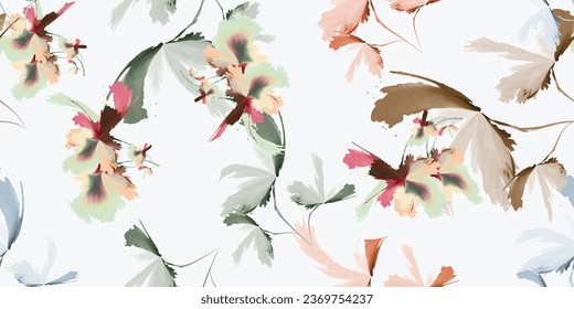 Resumen del fondo del patrón de textura de acuarela. El jardín florido de la naturaleza, vintage e impecable. Moda del resorte de flores de hoja vintage. Esbozo de verano dibujar color. Ilustración del vector