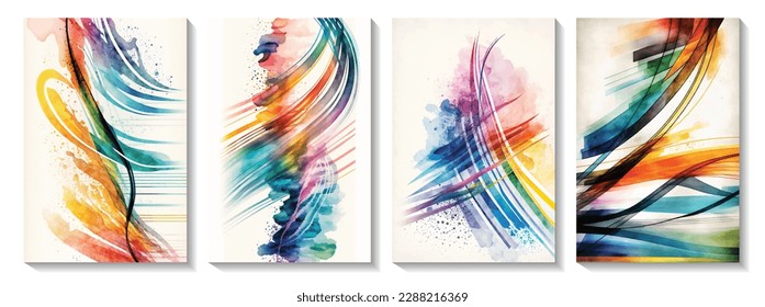 Abstract watercolor textured background with colorful lines. Background set. 