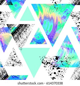 Abstract watercolor triangle seamless pattern. Triangles with ornament