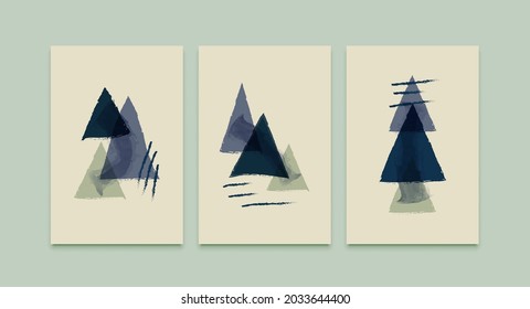 Resumen Triángulo de color de agua pintura de montaña Antecedentes diseño contemporáneo diseño de diseño de póster de boho paisaje. Vector premium Decoración de textura de pincel estético Decoración de mano minimalista