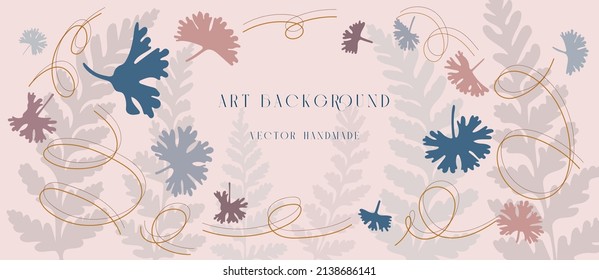 Abstract watercolor vector background. Gingko wallpaper and botanical line art. Luxury cover design with text, golden texture and brush style. floral art for wall decoration and prints.