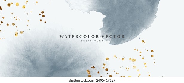 Abstract watercolor vector background in muted turquoise tones with watercolor blots and splashes