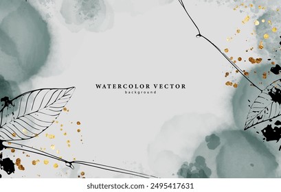 Fondo de Vector de acuarela Abstractas en tonos turquesa mudo con manchas de acuarela y salpicaduras