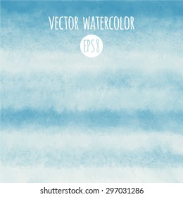 Abstract watercolor vector background. Pastel blue and white striped gradient fill. Hand drawn texture. 