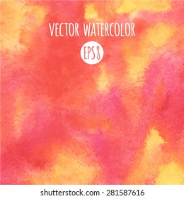 Abstract watercolor vector background. Pink, orange, yellow stains. Hand drawn texture. 