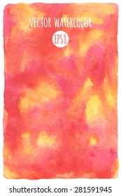 Abstract watercolor vector background. Pink, orange, yellow stains. Hand drawn texture. Rough, artistic edges.