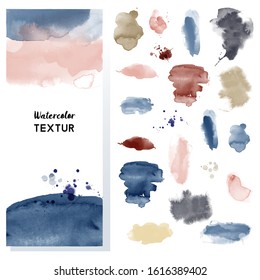  Abstract watercolor vector background and set of watercolor stains.