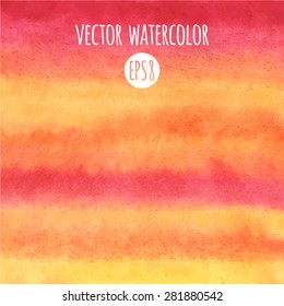 Abstract watercolor vector background. Striped gradient fill - orange, pink, yellow. Hand drawn texture. Flame, autumn, sunset colors.