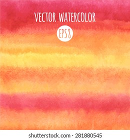 Abstract watercolor vector background. Striped gradient fill - orange, pink, yellow. Hand drawn texture. Flame, autumn, sunset colors.