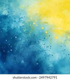 Abstract watercolor vector background in summer palette. Vibrant blend of blue and yellow washes, creating a colorful and energetic backdrop. The loose brushstrokes and washes of color 