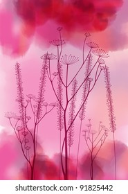 Abstract watercolor vector background with vintage flowers