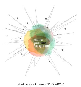 Abstract watercolor vector explosion banner with connected lines and dots.