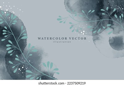 Abstract watercolor vector illustration with floral elements on dark background