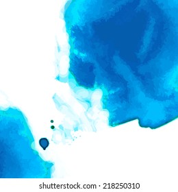 Abstract watercolor vector splashes. Blue blot background. Water painting.