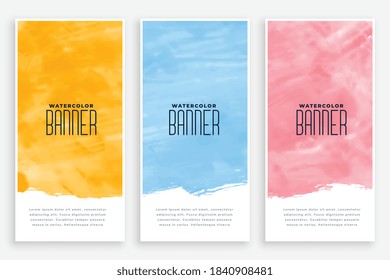 abstract watercolor vertical banners set of three colors