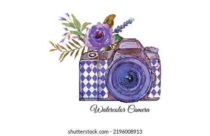 Abstract Watercolor Vintage Camera Logo. Watercolor Camera Logo