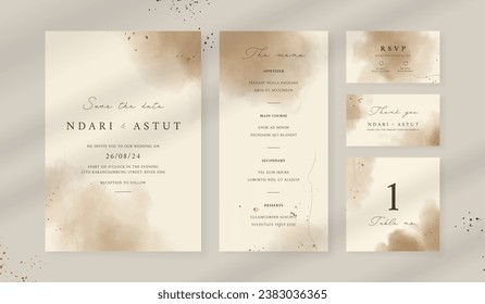 Abstract watercolor wedding invitation template. set of wedding stationery. luxury card and poster background.