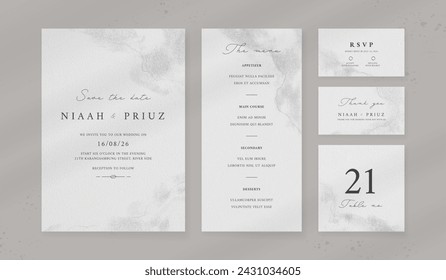 Abstract watercolor wedding invitation template. set of wedding stationery. luxury card and poster background.