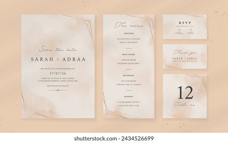 Abstract watercolor wedding invitation template. set of wedding stationery. luxury card and poster background.