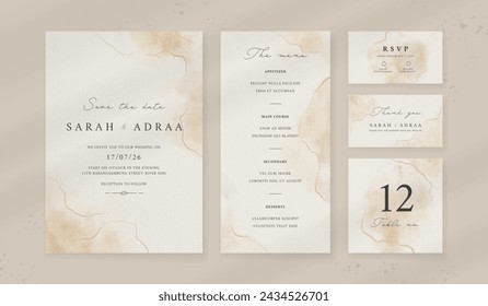 Abstract watercolor wedding invitation template. set of wedding stationery. luxury card and poster background.