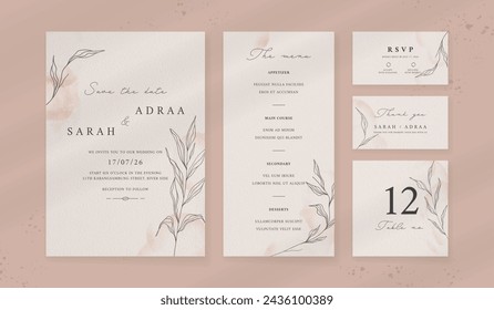 Abstract watercolor wedding invitation template. set of wedding stationery. luxury card and poster background.